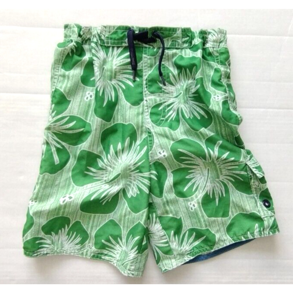 Nautica Boys Size 6 Green Floral Print Swim Beach Pool Trunks Shorts